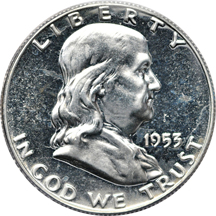 Twenty-two proof Franklin half-dollars.