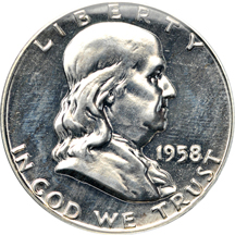 Forty-one proof Franklin half-dollars.