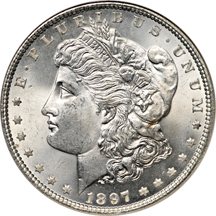 1897 Morgan dollar NGC MS-65, 1922-D Peace dollar NGC MS-64, and 1924 Peace dollar NGC MS-65.