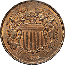 1865 PCGS MS-64RB rattler.