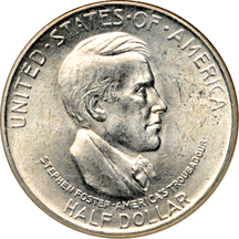 Five certified uncirculated commemorative half-dollars.