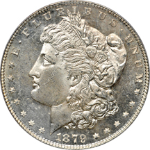 Five PCGS certified Morgan dollars.  Four MS-65 and one MS-66.