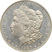 Six PCGS certified MS-64 Morgan dollars including two PL examples.