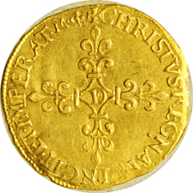 France. 1566-D (Lyon mint) Charles IX gold Ecu d' Or.  XF.