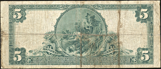 1902 $5.00. Raton, NM Charter# 4734 Blue Seal. F.