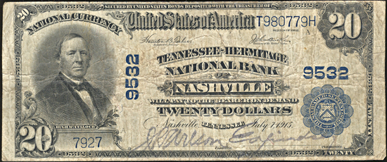 1902 $20.00. Nashville, TN Charter# 9532 Blue Seal. VG.