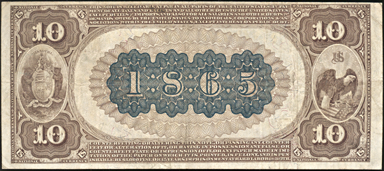 1882 $10.00. Rolla, MO Charter# 1865 Brown Back. VF.