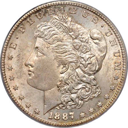 Six Morgan dollars graded MS-64 by PCGS.