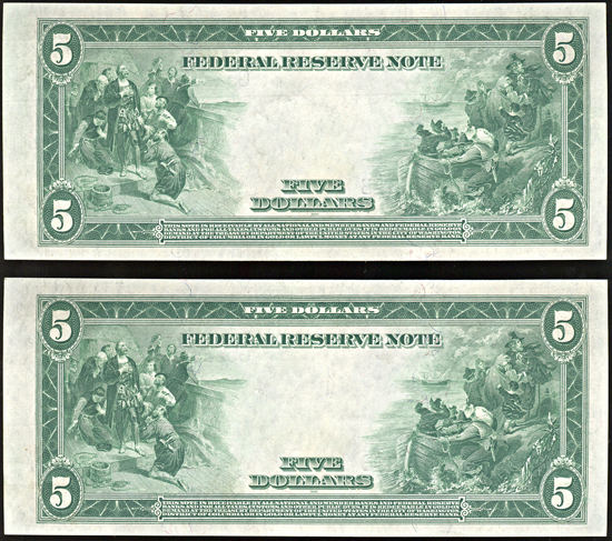 Sequential pair of 1914 $5.00 Chicago.  Blue Seal. CHCU.