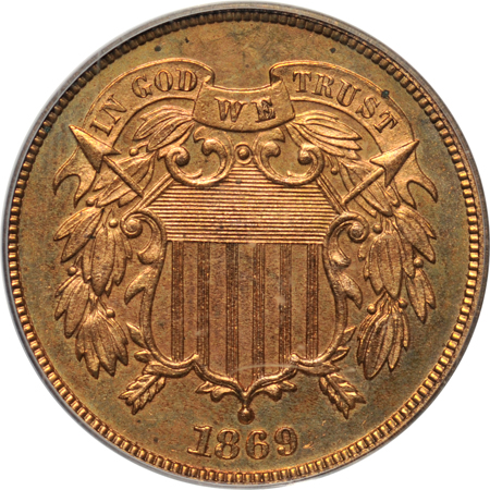 1869 PCGS PF-64RD CAC.