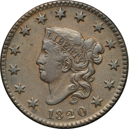 1817 AU details/corroded/artificial color, 1820 AU details/questionable color, and 1855 Uncirculated details/whizzed.