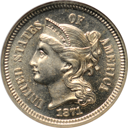 1871 (P02a, plate coin) NGC PF-65.