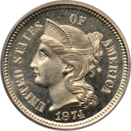 1874 (P01b, plate coin) PCGS PF-65.