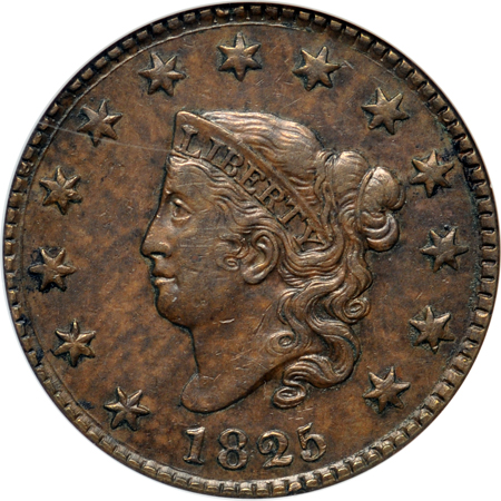 1825 (N-8) NGC AU-50 BN.