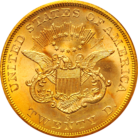 1857-S PCGS MS-64 (gold label, S.S. Central America).