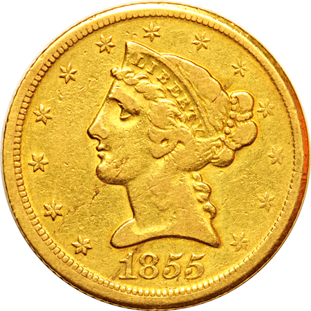 1855-D VF details/obverse lamination.