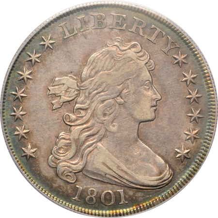 1801 (B-1, BB-211, R.3) Wide Date PCGS Genuine/code 92 (XF details/cleaned).