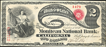 1875 $2.00. California, MO Charter# 1712 Rays. XF.