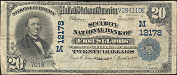 1902 $20.00. East Saint Louis, IL Charter# 12178 Blue Seal. F.