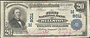 1902 $20.00. Wellston, MO Charter# 8011 Blue Seal. VF.