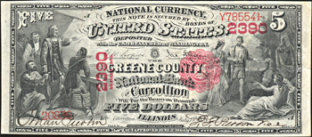 1875 $5.00. Carrollton, IL Charter# 2390 Scallops. VF.