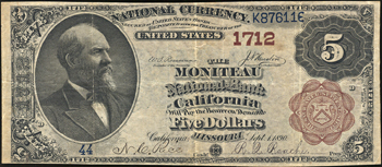 1882 $5.00. California, MO Charter# 1712 Brown Back. F.