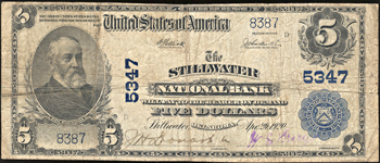 1902 $5.00. Stillwater, OK Charter# 5347 Blue Seal. F.