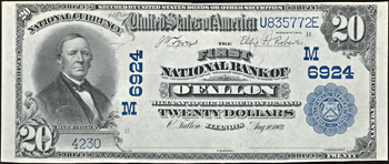 1902 $20.00. O'Fallon, IL Charter# 6924 Blue Seal. AU.