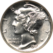 Four certified MS-65 or better Mercury dimes.