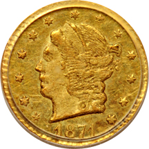 1871 .25 BG- 813. PCGS AU-58.