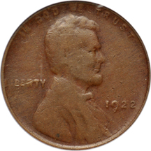 1922 "no D" Strong Reverse. PCGS VF-20.