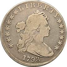 1798 Pointed 9, 4 Lines (B-14, BB-122, R.3). F details/rim bruise.