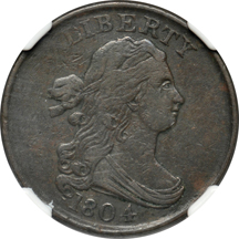 1804 Plain 4 - Stemless (C-13). NGC XF-45 BN.