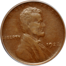 1922 "no D" Strong Reverse. PCGS AU-53.