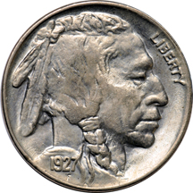 Six Buffalo nickels and two Jefferson war-time nickels.