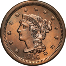 1817 AU details/corroded/artificial color, 1820 AU details/questionable color, and 1855 Uncirculated details/whizzed.