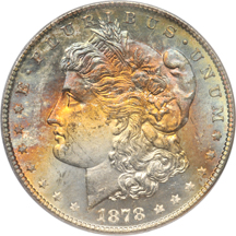 1878-S PCGS MS-64 (green label), and an 1882 PCGS MS-64+.  Both colorfully toned.
