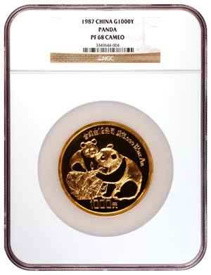 China - 1987 12oz Gold Chinese Panda, 1000Y, NGC PF 68 Cameo.