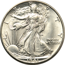 Twenty uncirculated 1941-D Walking Liberty half dollars.