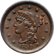 1857 Large Date (N-1). PCGS MS-63BN.