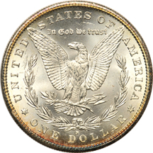 Twenty uncirculated 1880-S Morgan dollars.