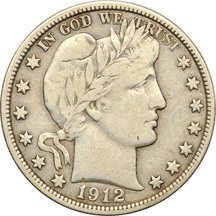 Ten collector date Barber half-dollars.