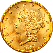 1857-S PCGS MS-64 (gold label, S.S. Central America).