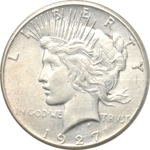 Collection of Peace dollars 1921 through 1935-S.