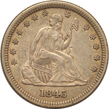 Thirty Seated Liberty quarters.