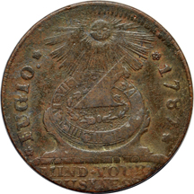 1787 Fugio Cent, four Cinquefoils, pointed rays, VF.