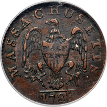 1788 Massachusetts half-cent. ICG XF-40.