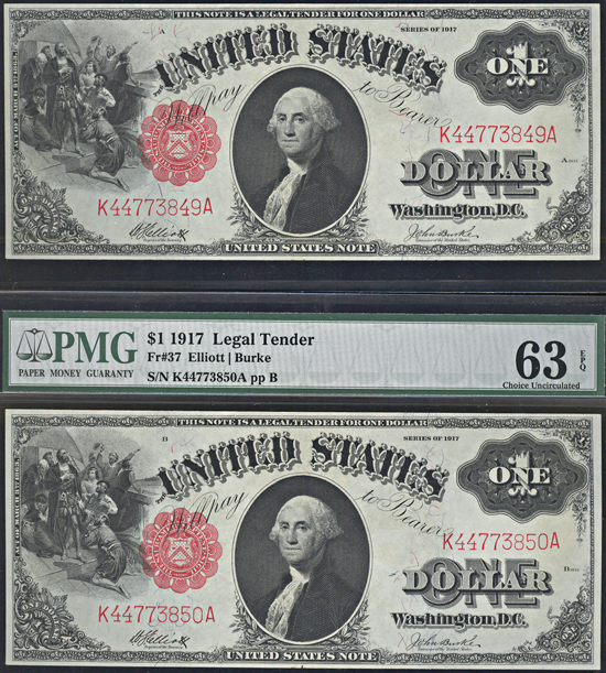 Sequential pair of 1917 $1.00.  PMG CHCU-63 EPQ.