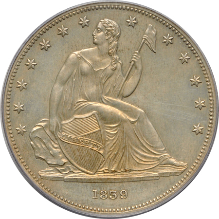 1839 Gobrecht dollar (J-104 Restrike). PCGS PF-62.