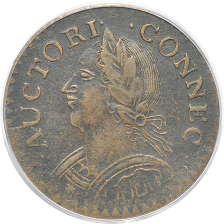 1787 Connecticut, Mailed Bust Left, Laughing Head (M. 6.1-M). PCGS XF-40.